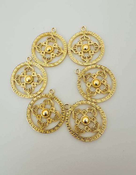 6 pcs. Gold Finish  Pendent, E-coated, Brushed Finish, Copper Findings, Size:32mmX29mm#CD18BMGO