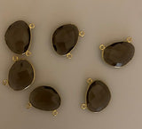 A Pack of 6 Pcs Gold Plated Sterling Silver 925 Natural Smokey Quartz H Oval Shape With Two Loop Bezel  Size : 10mmX15mm.