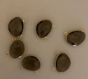 A Pack of 6 Pcs Gold Plated Sterling Silver 925 Natural Smokey Quartz H Oval Shape With Two Loop Bezel  Size : 10mmX15mm.