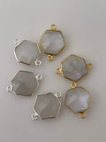 Rainbow Moonstone A Pack of Six Piece Connector Gold Plated and Silver Plated  Rainbow Moon Stone Hexagon Shape, Size : 12mm.