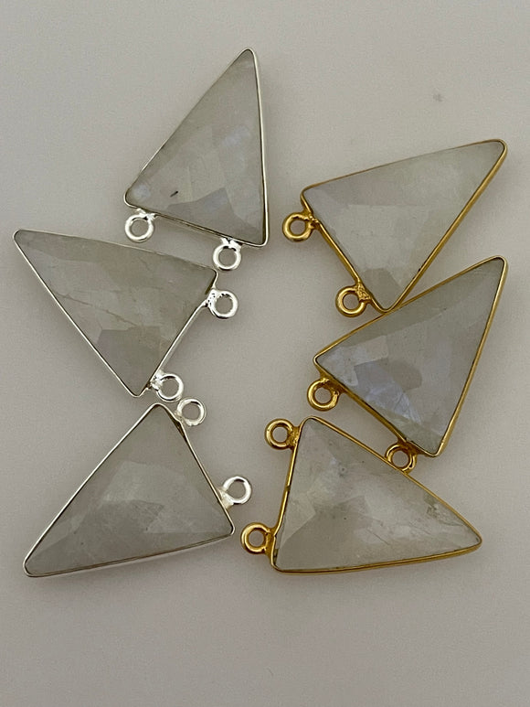 Rainbow Moonstone a Pack of Six Pieces Connector  Real Gold Plated  And Silver Plated Rainbow Moon stone Triangle Shape, Size : 15mmX20mm.
