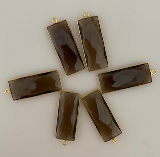 Six Piece a Pack one loop Real Gold Plated and Sterling Silver 925 Smokey Quartz  Rectangle  Shape, Size : 12mmX30mm.