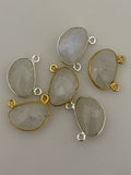 Rainbow Moonstone A Pack of 6 Pcs Gold Plated and silver Connector H Oval Shape With Two Loop Bezel Two  Size : 10mX15m ,15mX20m