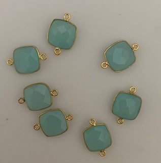 Aqua Chalcedony  Pack of Pieces Connector Gold Plated And Sterling Silver 925 Aqua Chalcedony Bezel Cushion Shape,Size:12mm