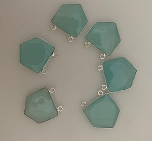 Aqua Chalcedony Bezel Pack of six  Pieces  Connector  Real  Sterling Silver 925 Aqua Chalcedony Pentagon Shape, Size :18mmX18.