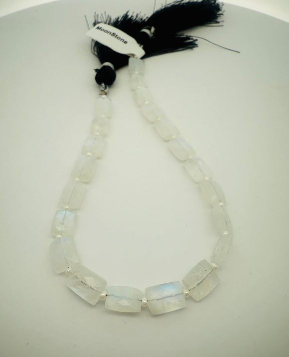 Natural Rainbow Moonstone Faceted Rectangle Beads – 10×14mm & 12×16mm – 19-Bead Strand + 21-Bead Strand