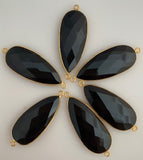 Black Onyx Six Piece a Pack Connector Real Gold Plated and Sterling Silver 925 Black Onyx Pear  Shape, Size : 14mmX32mm.