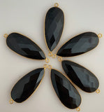 Black Onyx Six Piece a Pack Connector Real Gold Plated and Sterling Silver 925 Black Onyx Pear  Shape, Size : 14mmX32mm.