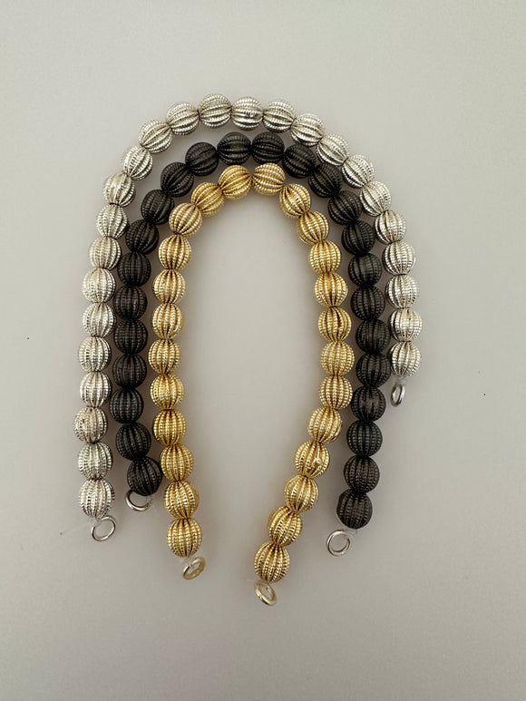 Melon Shaped Designed Bead 11-26 Pcs. in Strands, Fancy Gold ,Silver And Gunmetal Beads, E-coated Beads, Multiple Sizes: 6X6mm - 18X18mm.