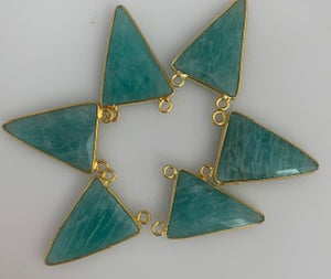 A Pack of Six Pieces  Connector Gold Plated And  Sterling Silver 925 Amazonite Triangle Shape, Size : 15mmX20mm.