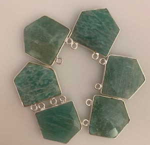 A Pack of Six Piece Connector Sterling Silver 925 Amazonite Bezel ,Pentagon Shape, Size : 18mmX18mm.#DM 129