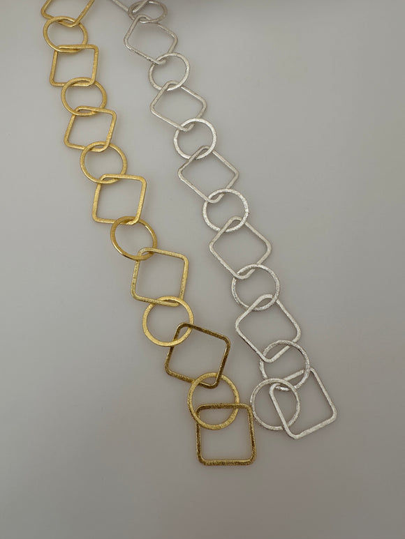 3 Feet of Copper Chain Gold Finish And Silver Plated Circle And Square Brushed Finish,  Chain sizes: Circles & Square are both 20mm.