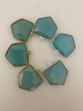 Aqua Chalcedony Bezel Pack of Six Pieces  One Loop Real  Sterling Silver 925 Aqua Chalcedony Pentagon Shape, Size :18mmX18.