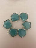 Aqua Chalcedony Bezel Pack of Six Pieces  One Loop Real  Sterling Silver 925 Aqua Chalcedony Pentagon Shape, Size :18mmX18.