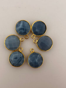 Blue Opal Pack of Six Pieces one loop  Real Gold Plated And  Sterling Silver Natural Blue Opal Coin  Shape, Two Size :11mm
