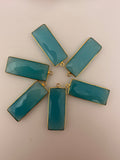 Aqua Chalcedony Bezel Pack Six Pieces One Loop Gold Plated and sterling silver  Rectangle Shape, Size : 12mmX30mm.