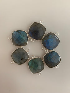 Labradorite  Bezel Pack of Pieces Connector  Gold Plated And Sterling Silver  Labradorite With Blue Fire  Bezel Cushion Shape,Size:12mm.