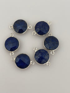 Lapis Bezel Pack of Six Piece Connector Real Gold Plated And Sterling Silver  Coin Shape, Size : 11mm