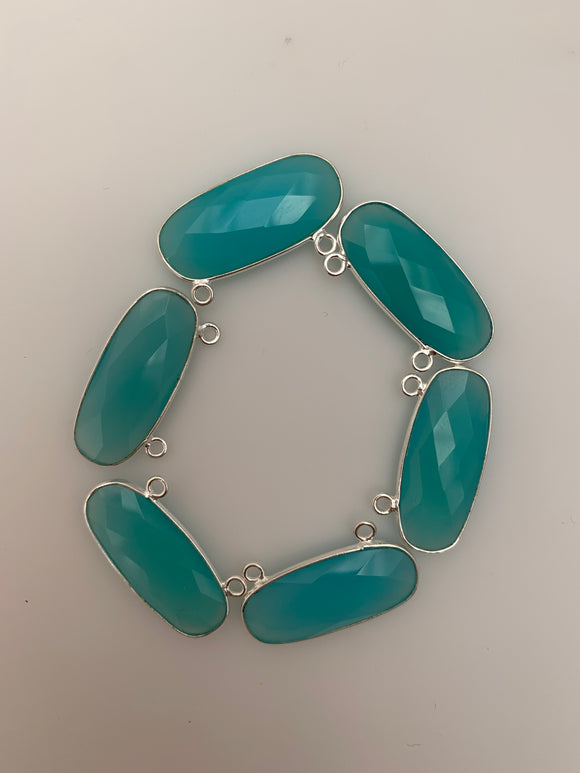 Aqua Chalcedony Bezel Six Piece a Pack Connector Real Gold Plated and Sterling Silver 925  Aqua Chalcedony Oval  Shape, Size : 10mmX25mm.