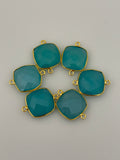 Aqua Chalcedony  Pack of  Six Pieces Connector Gold Plated And Sterling Silver 925 Aqua Chalcedony Bezel Cushion Shape,Size:15mm