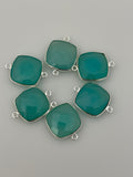 Aqua Chalcedony  Pack of  Six Pieces Connector Gold Plated And Sterling Silver 925 Aqua Chalcedony Bezel Cushion Shape,Size:15mm