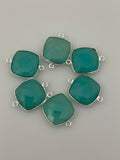 Aqua Chalcedony  Pack of  Six Pieces Connector Gold Plated And Sterling Silver 925 Aqua Chalcedony Bezel Cushion Shape,Size:15mm