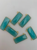 Aqua Chalcedony Bezel Pack Six Pieces Connector Real Gold Plated and Sterling Silver 925 Aqua Chalcedony Rectangle Shape, Size : 12mmX30mm.