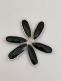 Black Onyx  Pack of Six Pieces Connector  Real Sterling Silver  Black Onyx Bezel Pear Shape,Size:8mmX26mm.#DM 1726