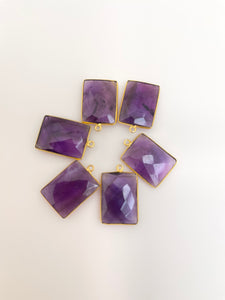 Amethyst  Bezel Pack of Six Pieces One Loop Real Gold Plated  Sterling Silver Natural Amethyst  Rectangle Shape Size :15mX20m