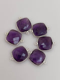 Amethyst bezel  Pack of Six Pieces Connector Real Gold Plated  Sterling Silver 925 Amethyst Cushion Shape, Size : 12mm.