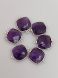 Amethyst bezel  Pack of Six Pieces Connector Real Gold Plated  Sterling Silver 925 Amethyst Cushion Shape, Size : 12mm.