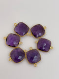 Amethyst bezel  Pack of Six Pieces Connector Real Gold Plated  Sterling Silver 925 Amethyst Cushion Shape, Size : 12mm.