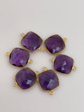 Amethyst bezel  Pack of Six Pieces Connector Real Gold Plated  Sterling Silver 925 Amethyst Cushion Shape, Size : 12mm.