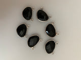 Black Onyx Bezel Pack of Six Pieces Connector Gold Plated And  Real  Sterling Silver Natural Black Onyx H Oval Shape, Size :10mmX15mm