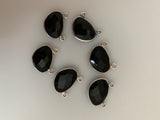 Black Onyx Bezel Pack of Six Pieces Connector Gold Plated And  Real  Sterling Silver Natural Black Onyx H Oval Shape, Size :10mmX15mm
