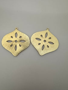 Heart Shaped Pendant, 2 Pcs., Size: 60mmX58mm, Gold Finish E-coated, Brushed Finish, Finding/Components.#CF97BMGO