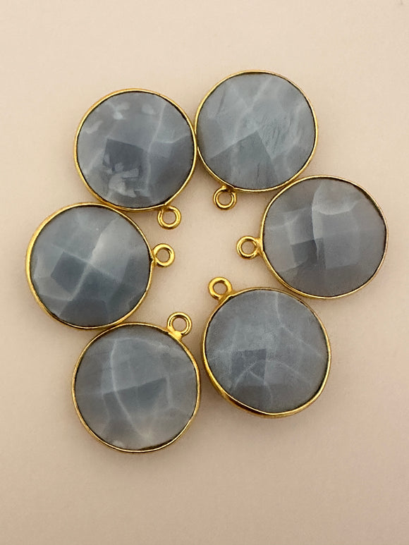 Blue Opal Pack of Six Pieces one Loop Real Gold Plated  Blue Opal Coin Shape, Size : 15mm.DM 268