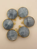 Blue Opal Pack of Six Pieces one Loop Real Gold Plated  Blue Opal Coin Shape, Size : 15mm.DM 268