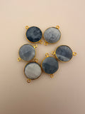Blue Opal  Bezel Pack of Six Piece Connector Gold Plated Coin Shape, Size : 15mm #DM 269