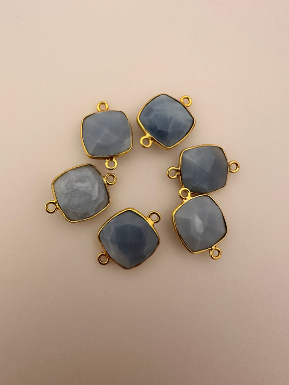 Blue Opal Six Piece a Pack Connector Gold Plated And  Sterling Silver 925 Blue Opal Cushion Shape, Size : 12mm.