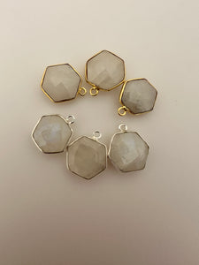 Rainbow Moonstone A Pack of  6 Piece One Loop Gold Plated and Sterling Silver Rainbow Moon Stone   Hexagon Shape, Size : 12mm