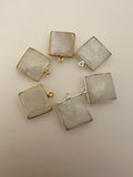 Rainbow Moonstone Bezel Pack of 6 Six Pcs One Loop Real Gold Plated And sterling Silver  Rainbow Moon Stone Square Shape Bezel  Size : 15mm.