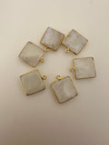 Rainbow Moonstone Bezel Pack of 6 Six Pcs One Loop Real Gold Plated And sterling Silver  Rainbow Moon Stone Square Shape Bezel  Size : 15mm.