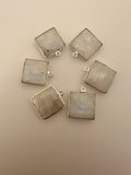 Rainbow Moonstone Bezel Pack of 6 Six Pcs One Loop Real Gold Plated And sterling Silver  Rainbow Moon Stone Square Shape Bezel  Size : 15mm.