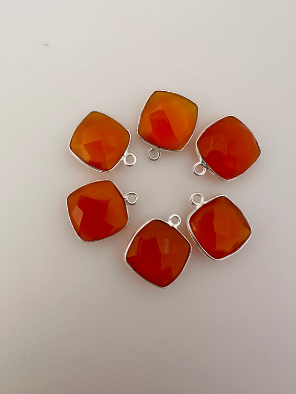 12mm Cushion Red onyx Bezel – One Loops, 925 Sterling Silver, 1 Pcs