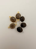 Smoky Six Piece a Pack Connector Real Gold Plated and Sterling Silver 925 Smoky  Bezel ,Oval  Shape, Size : 9mmX11mm.