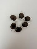 Smoky Six Piece a Pack Connector Real Gold Plated and Sterling Silver 925 Smoky  Bezel ,Oval  Shape, Size : 9mmX11mm.
