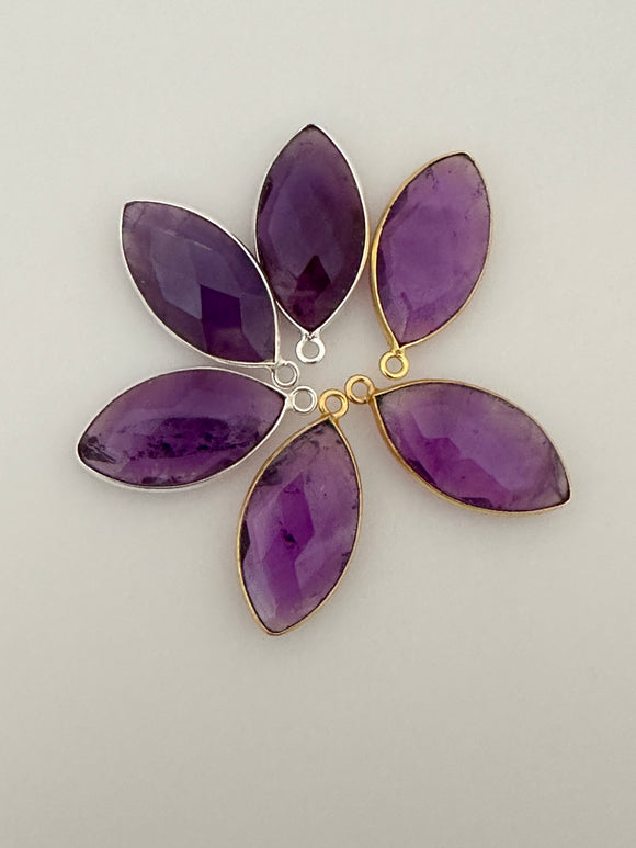Amethyst Bezel Pack of Six Piece one loop Gold Plated  Sterling Silver 925 Amethyst Marquise Shape, Size :11mmX22mm.