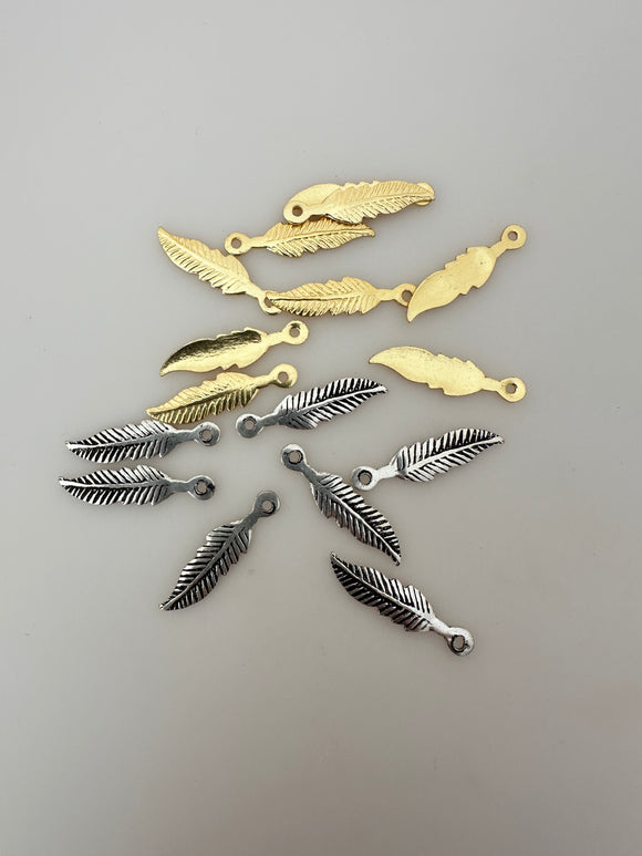 Leaf Charms, Gold Finish or Silver Plated, E-coated.
