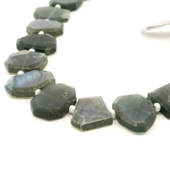 Natural Fire Labradorite Faceted Slice Beads Strand – Freeform Geometric Labradorite Gemstone Slices with Blue Flash – Approx. 15 Beads per Strand – Premium Fire Labradorite for Jewelry Making